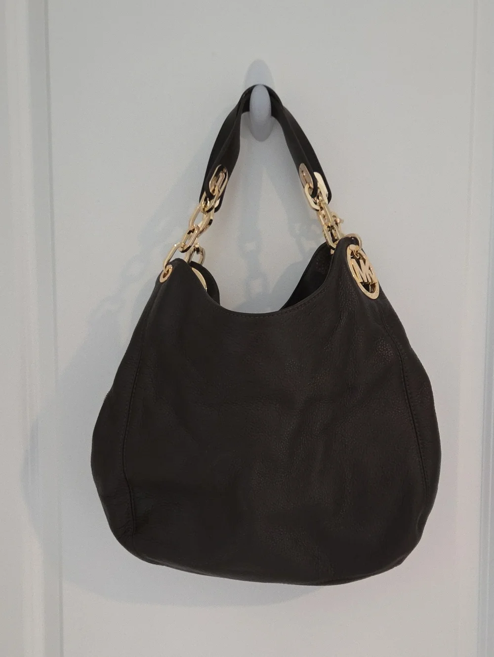 Michael Kors Brown Leather Shoulder Hobo with Gold Hardware Accents